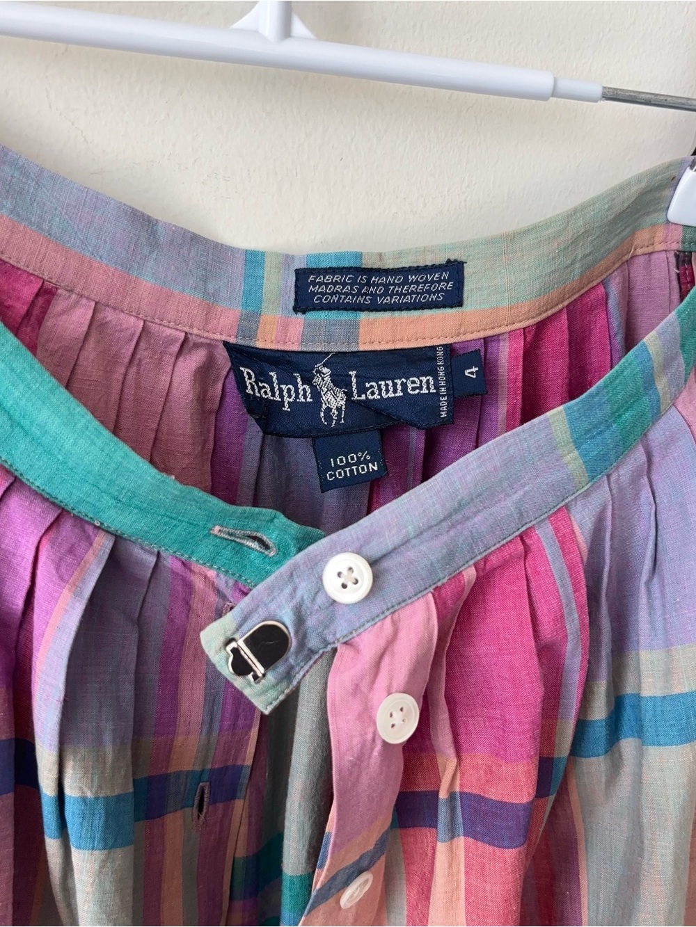 Ralph Lauren Madras Plaid Midi Skirt Sz 4 Hand Woven Rainbow 80s Blue Label - Picture 7 of 15